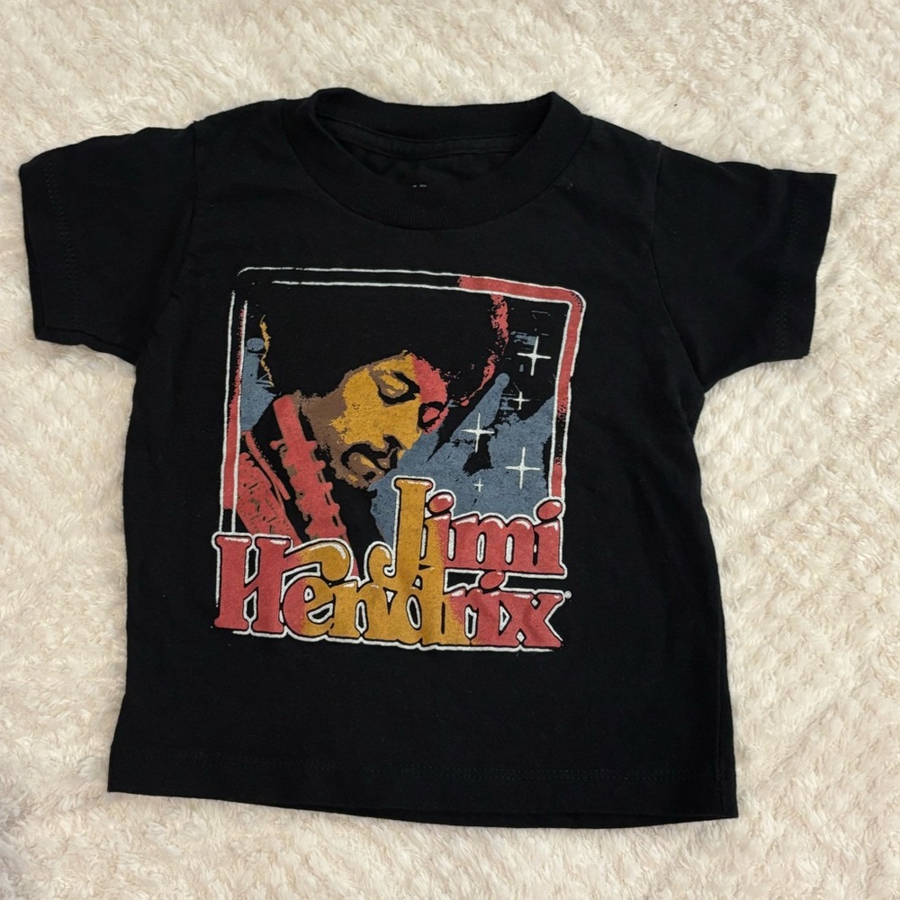 Kids Black Graphic Tee with Jimi Hendrix Design